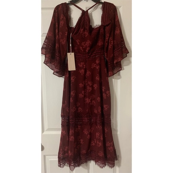 Keepsake Moonlight Midi Floral Dress - Burgundy - Picture 6 of 12